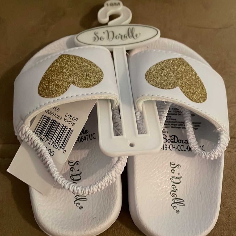 Cute Gold Glitter Heart Strappy and Whita Sandals 18 months